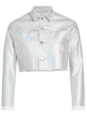 L’AGENCE Wesley Crop Silver Denim Jacket Size Large New